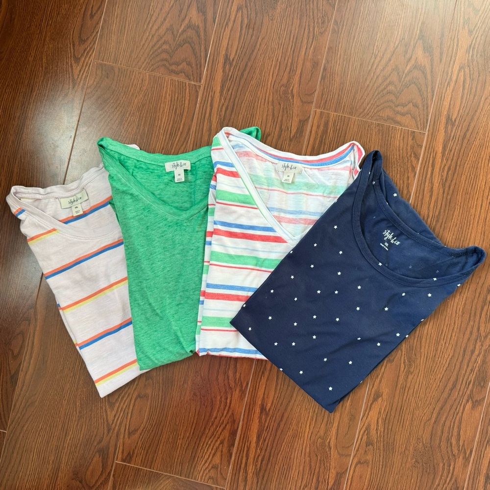 Lot of 4 STYLE & CO Tee Shirts Striped Solid and Star Print Size XXL & 2X